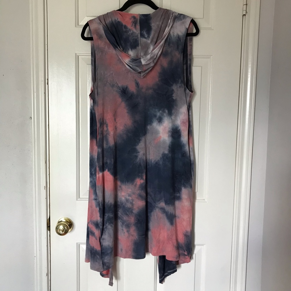 Coin 1904 Tie Dye Hooded Long Vest With Pockets - Picture 2 of 5